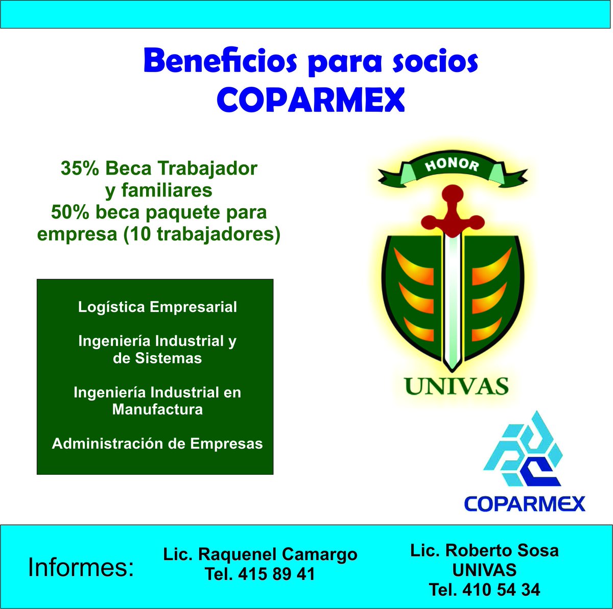 Coparmexcoah's tweet photo. Beneficios para socios #Coparmex en UNIVAS #Saltillo https://t.co/Z1BEAbd2XA