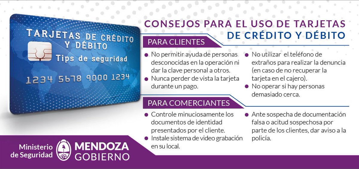 MinSegMza's tweet image. Consejos para no ser estafados con las tarjetas de crédito y débito
prensa.mendoza.gov.ar/consejos-para-…