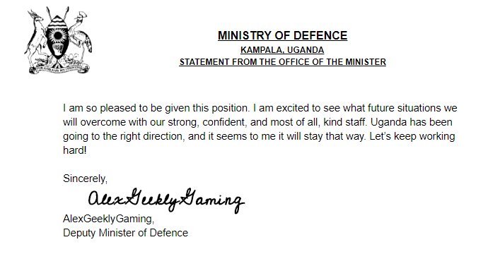 The deputy minister of defense has released the following statement on his nomination.