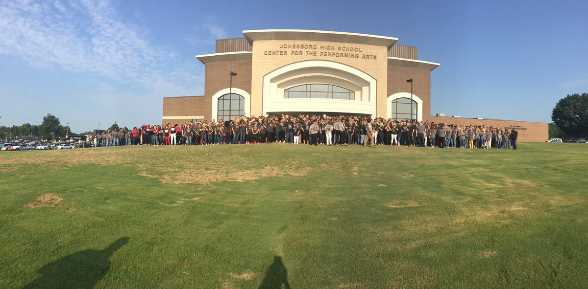 JPSHurricane's tweet photo. Entire JPS Dist. group photo before Back to School mtg this am! Stay tuned for drone video! #JPSBacktoSchool #CanePride #CaneOTR https://t.co/oASLogTuTg