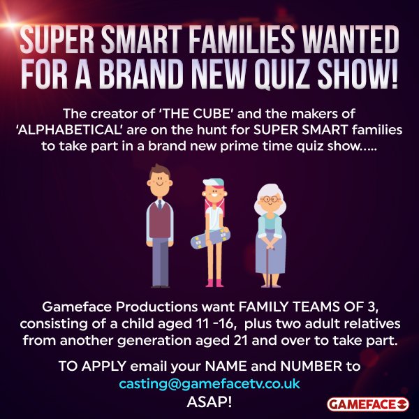 <a href="/StAndrewsToday/">St Andrews Today</a> PlsRT Casting now for a new Family Quiz Show, email casting@gamefacetv.co.uk  for more info
