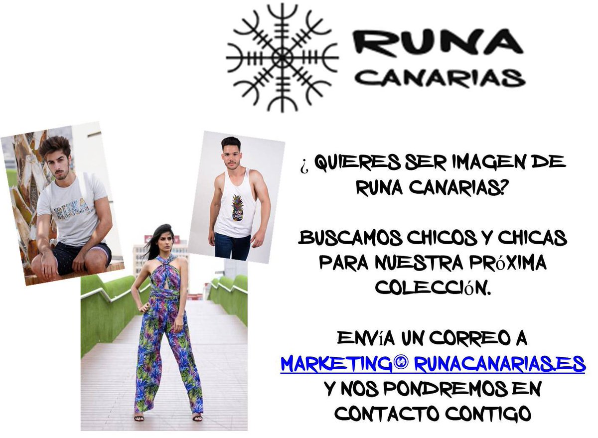 runacanarias's tweet photo. Buscamos chic@s para imagen de nueva colección.Envía marketing@runacanarias.es,pondremos en contacto contigo
 #canarias #laspalmas #tenerife https://t.co/J8f7mLzNUt