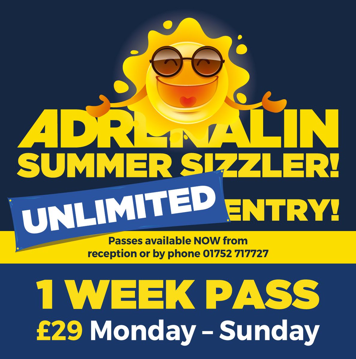 Do you have your #SummerSizzler pass? Have unlimited access for a week 🎉 Order at reception or call 01752 717727 &amp; purchase your pass today!