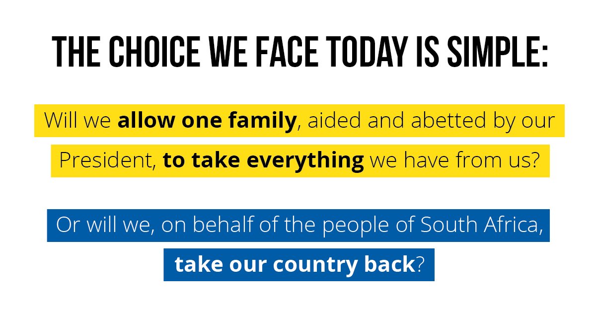 Our_DA's tweet image. "The choice we face is simple!" - @MmusiMaimane

RETWEET if you agree that ANC MPs must vote Zuma out.

Vote #NoConfidence. #ZumaVote