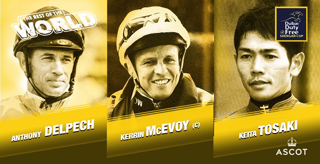 Ascot's tweet photo. Introducing the @DDFRacing #ShergarCup teams for Saturday.

🌎🌎🌎 https://t.co/M9k9w5lx3s