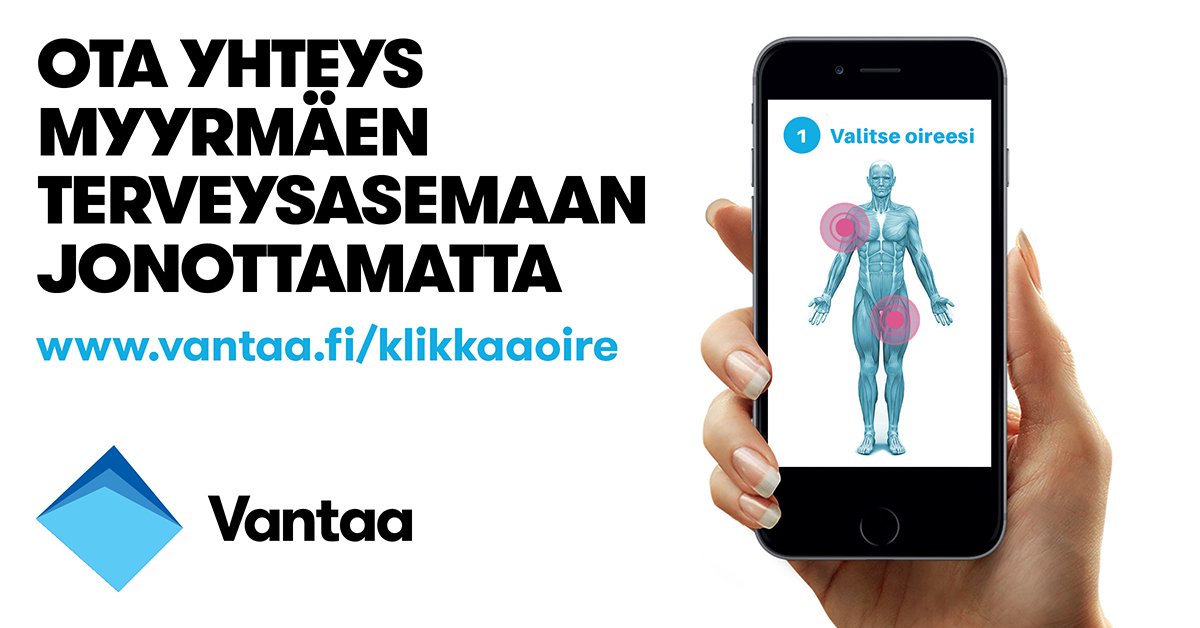 Hei #Myyrmäki, puhelimessa jonottamisen aika on ohi! Klikkaa oireesi nettiin täältä:  vantaa.fi/klikkaaoire 
 #Vantaa #KlinikPro