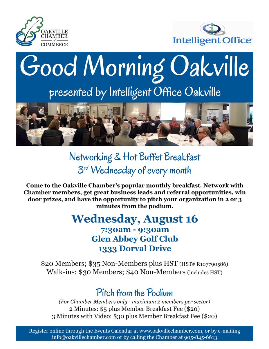 OakvilleChamber's tweet image. Network with #Oakville 's business owners &amp;amp; professionals at #GoodMorningOakville presented by @IntelligentOakv bit.ly/2vIjZrn #OCC