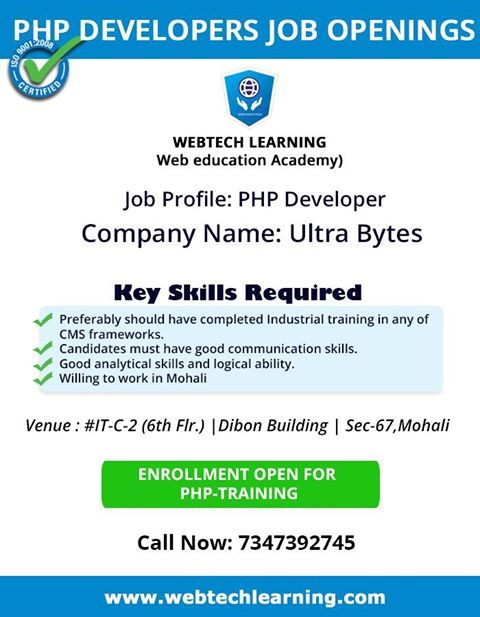 webtechchd's tweet image. #PHP_developers in #India have massive opportunities knocking at their doors in future. 
Feel free to call at 7347392745