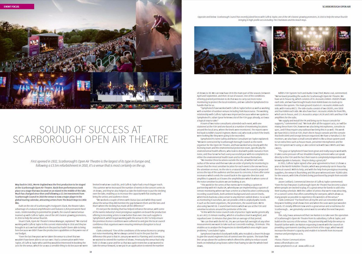 symphotech's tweet image. Great to see our partnership with @ScarboroughOAT featuring in @tpimagazine (pg 20-21) issuu.com/mondiale/docs/… #eventprofs #soundmonitoring