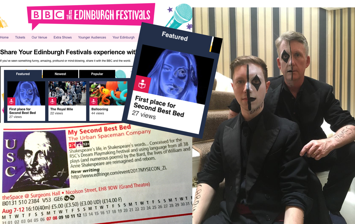 revmaureen7's tweet photo. In Edinburgh this week? Go see original Shakespeare play (Joel Mansell): My Second Best Bed! 
@UrbanSpacemanCo @edfringe #EdFringe17 https://t.co/MWUhmHYuVZ
