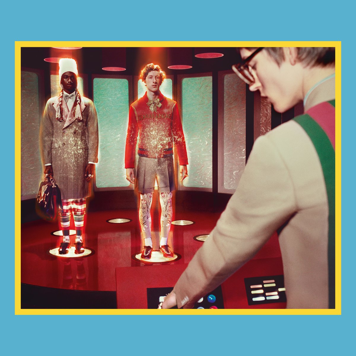 gucci's tweet image. Teleporting in the #GucciFW17 campaign featuring men’s looks by #AlessandroMichele. @StarTrek #gucciandbeyond