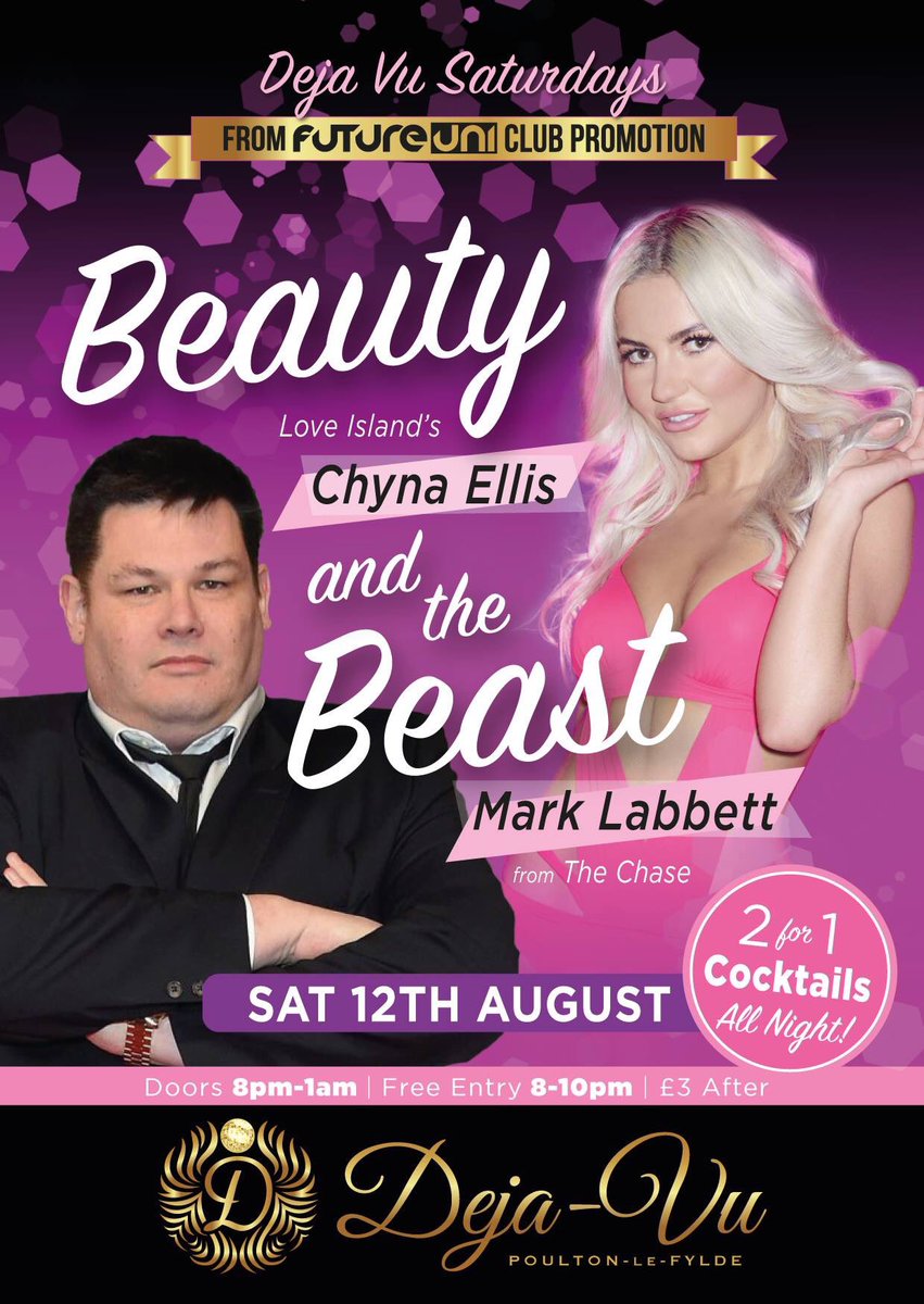 JoeWilliams_35's tweet photo. Beauty &amp; the Beast this Saturday at @DejaVuPoulton @FutureUniEvents @BBCR1 @scott_mills #beauty&amp;thebeast https://t.co/aOTgQj5TLd