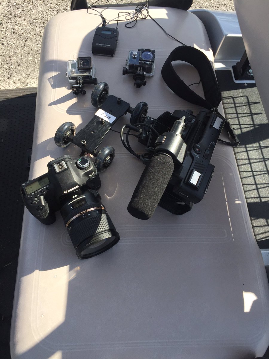 LewTurner's tweet photo. A look at the gear behind the scenes. Another day, another microphone in a tree. This isn't my #SquadGoals, this is my #SquadReality https://t.co/BI3xG3aTeY
