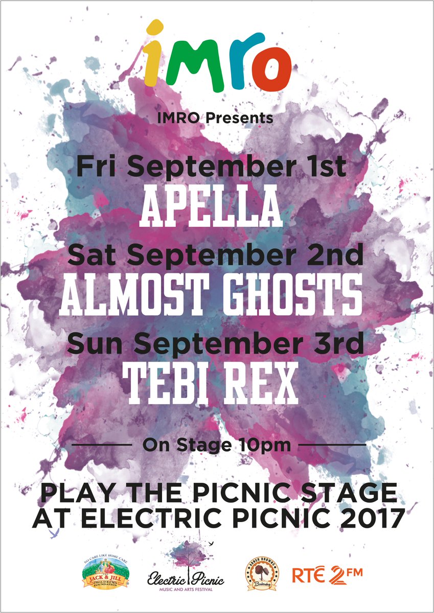 IMRO_music's tweet photo. Only 24 days to @EPfestival, can catch the IMRO presents acts @Apella @Almost_Ghosts &amp; @TebiRex on @playthepicnicEP https://t.co/UsPndfzf2B https://t.co/SL80Y1ogn7