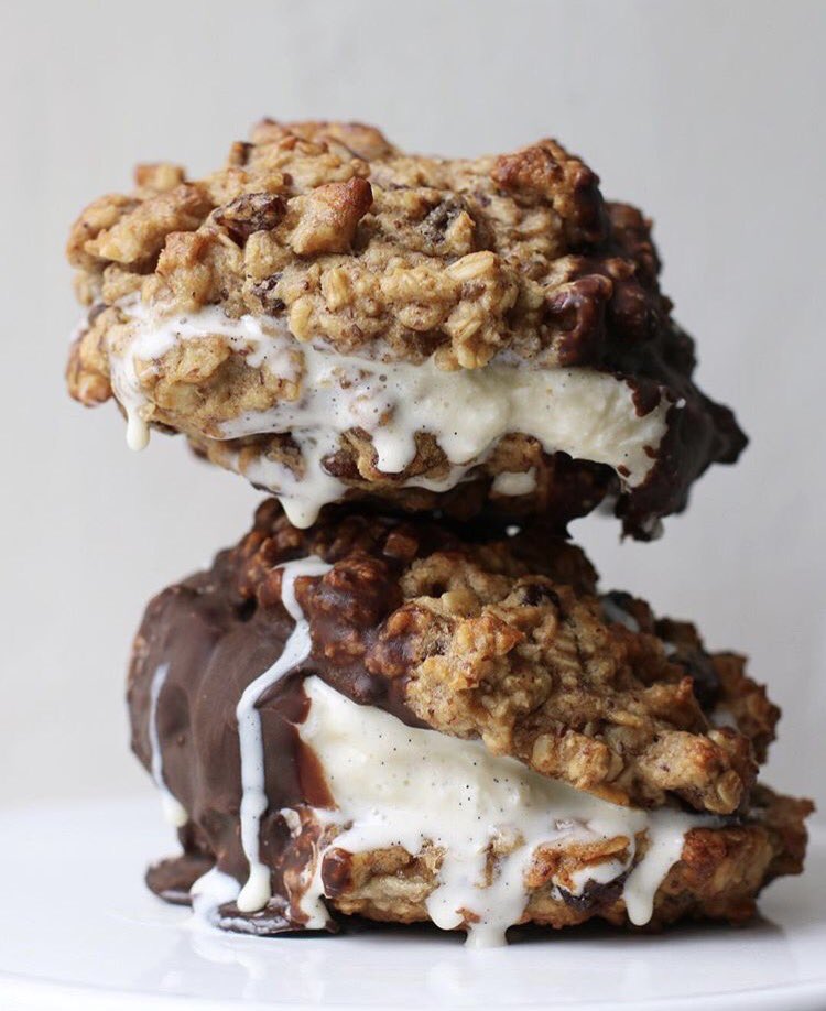 #Vegan Coconut Peanut Butter Oatmeal Cookie Ice Cream Sandwiches Dipped in #Chocolate by @katemetzner. thefeedfeed.com/baking-instagr… #feedfeed