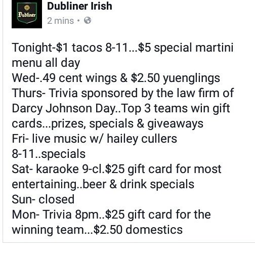 Dubliner_Pub's tweet photo. Weekly calender of events https://t.co/Rj4oKIDSmd