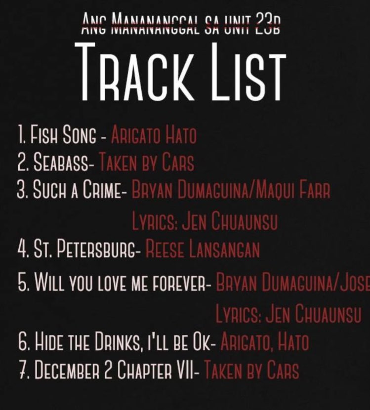 karaguioguio's tweet photo. Ang Manananggal sa Unit 23B soundtrack is 💯🖤 The song they used on the trailer is called Come Back For Me by Final Thought  #AMU23B https://t.co/Uh5eue1WyH
