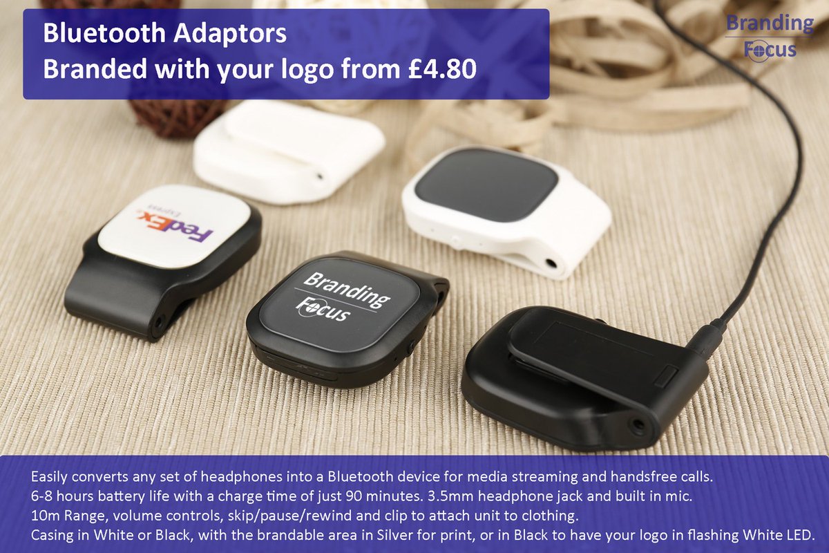 BrandingFocus's tweet photo. Great value bluetooth adaptor printed with your company logo?👍 Or just spend LOADS on some headphones!🤔 #Brandedmerch #lowcostalternative https://t.co/SUnWXr2W7I