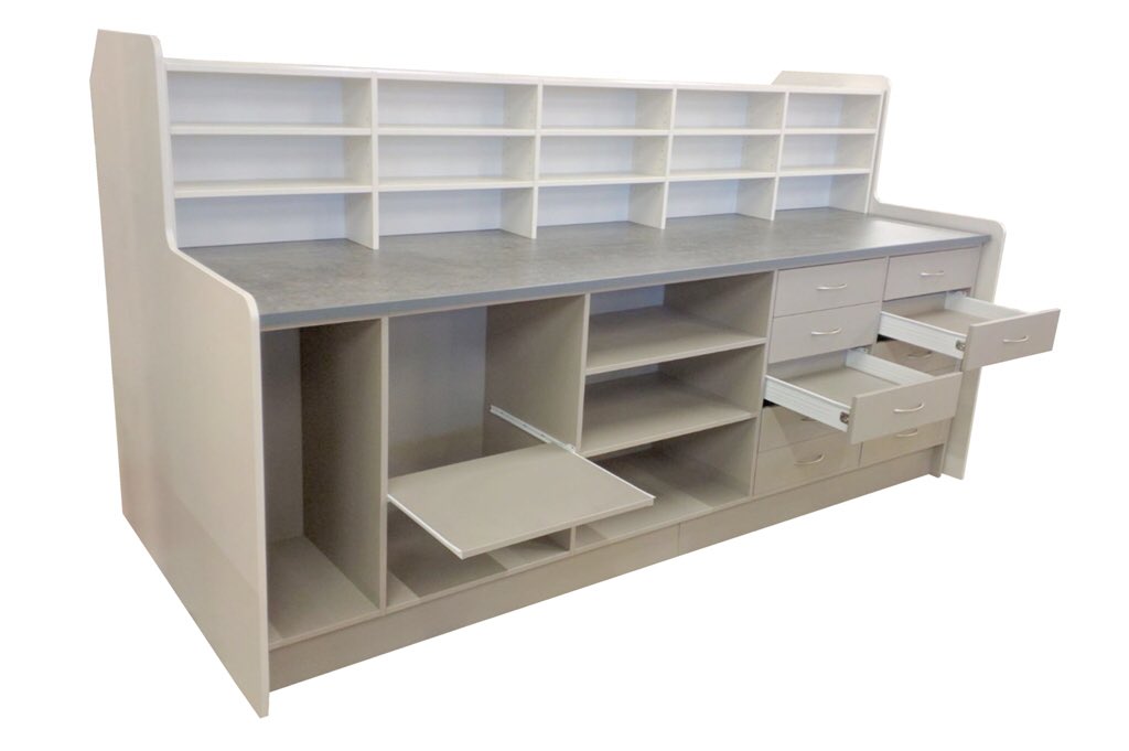 ShopSuppliesLtd's tweet image. Made to measure #bespokecounter #pharmacycounter #counter #pharmacydispensary with all matching #slatwall #shelving 
shopfittingsuppliesonline.com