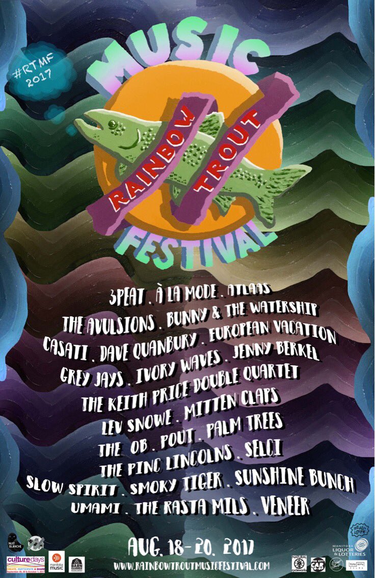 manitobamusic's tweet photo. It's almost here! Rainbow Trout Music Festival! Check out who's playing the spawning grounds at https://t.co/yrfOayBPll #mblive #rtmf2017 https://t.co/hc0QO6eCDL