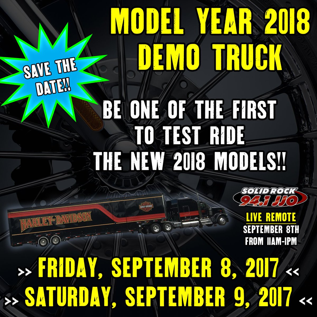 HDofMadison's tweet photo. #SAVETHEDATE @HDofMadison #DemoTruck #September 8 & 9! Be one of the first to #TestRide the #NewModelYear #2018 @harleydavidson motorcycle! https://t.co/06haDPklM1