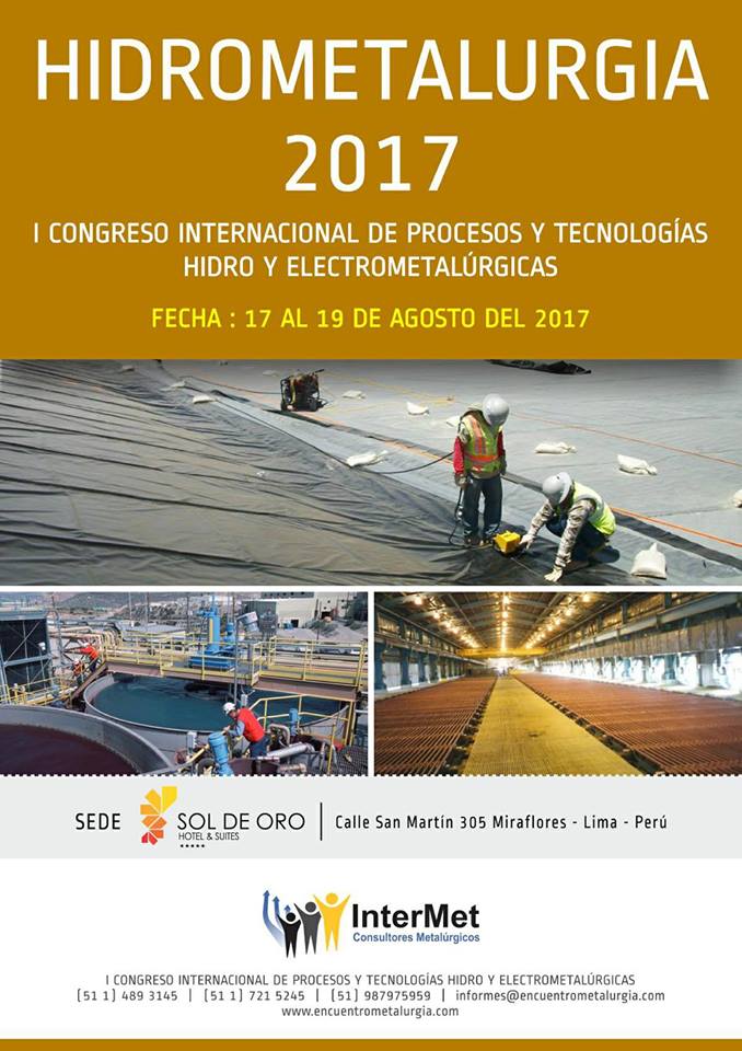 proactivoperu's tweet image. #InterMET Participa del I Congreso Internacional de Hidrometalurgía 2017 
Más información aquí👉 bit.ly/2vLWtxJ