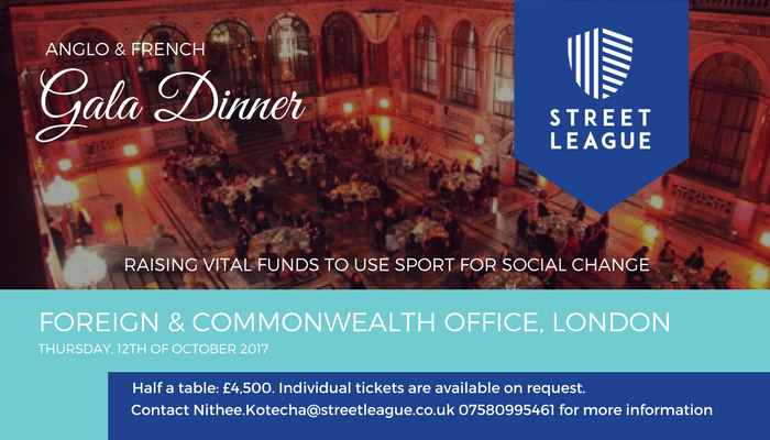 Anglo &amp; French Gala Dinner <a href="/Street_League/">Street League</a> <a href="/SDLV_Officiel/">Sport dans la Ville</a> + VIP Guests host at Foreign Office - book your table here streetleague.co.uk/news/street-le…