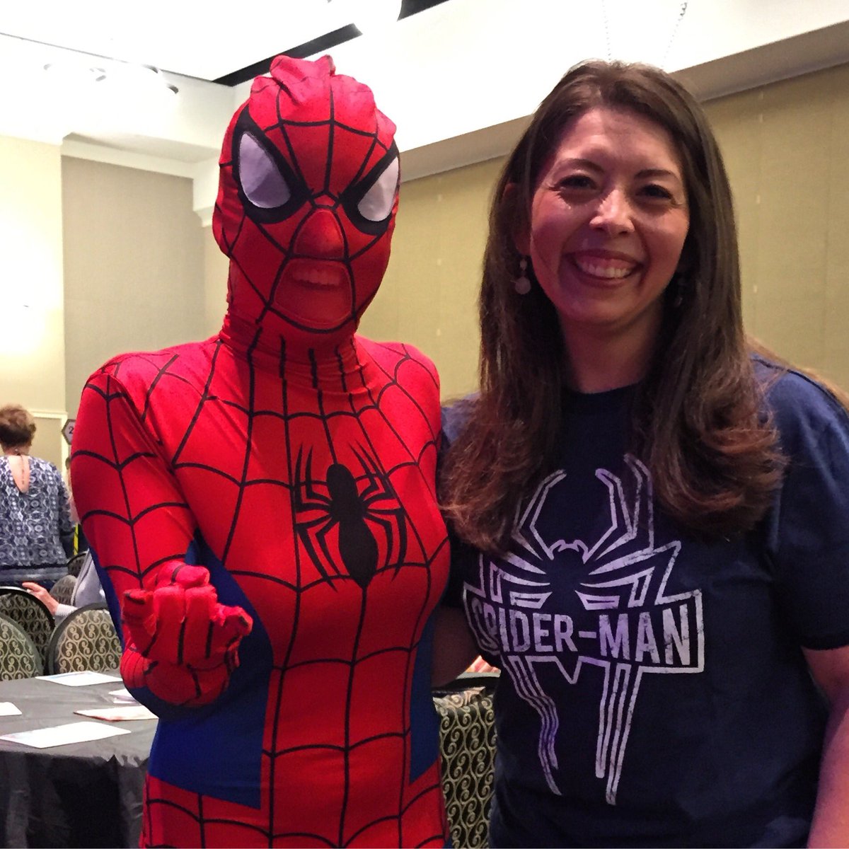KDTPublisher's tweet photo. @Tylerpaper's hero photographer #spiderman protects us from the bad guys at @lcotyler's Corporate Spelling bee  #inetx #spidypowers https://t.co/M1aja37StR