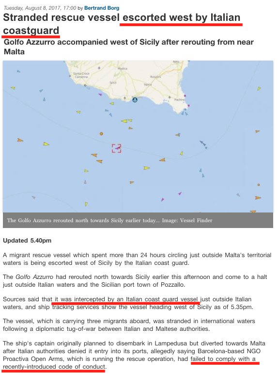 Migration Watch MED (@migration_med) on Twitter photo <a href="/TheTimesofMalta/">Times of Malta</a> says that Italian Coastguard Intercepted #GolfoAzzurro outside ita waters and it is now escorting it westward
#DefendEurope <a href="/TheTimesofMalta/">Times of Malta</a> says that Italian Coastguard Intercepted #GolfoAzzurro outside ita waters and it is now escorting it westward
#DefendEurope