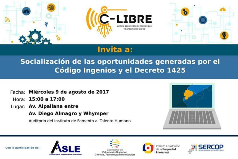 asle_ec's tweet photo. El #Decreto1425 norma la compra pública de tecnología bajo #codigoingenios 
¿Qué contiene?
Invitamos: Evento Mañana 3pm en @FomAcademico UIO https://t.co/B0Vr5MACEr