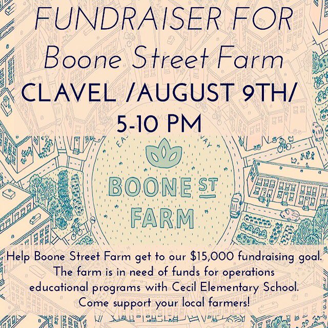 boonestreetfarm's tweet photo. Come out to Clavel tomorrow &amp; your good times will support an awesome cause for the kids of Boone Street Farm -see ya tomorrow from 5-10! 😎 https://t.co/V9MZHYHcyh