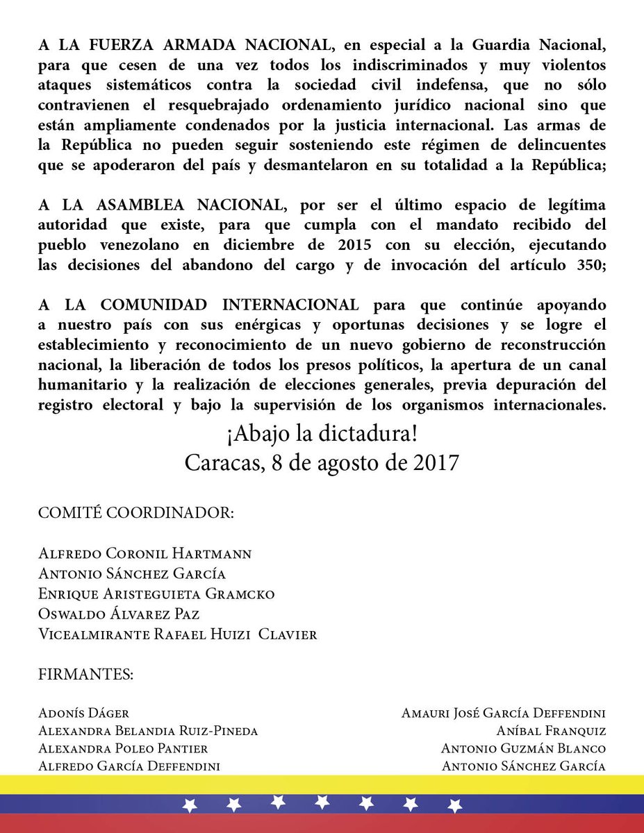 coronilhartmann's tweet photo. RT #8Ago El Consejo de la Resistencia y Reconstrucción Nacional: RÉGIMEN CHAVISTA DEBE SER DESALOJADO DEL PODER https://t.co/1TgfOGjRjD