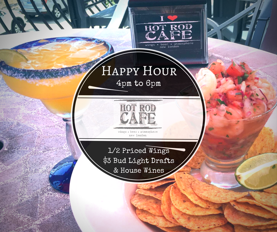 HotRodCafeNL's tweet photo. 1/2 off wings and $3 Bud Light drafts and House Wines from 4-6! #HotRodCafe #NewLondon #Wings #Beer #Atmosphere #HappyHour https://t.co/ryAdj0xLFh