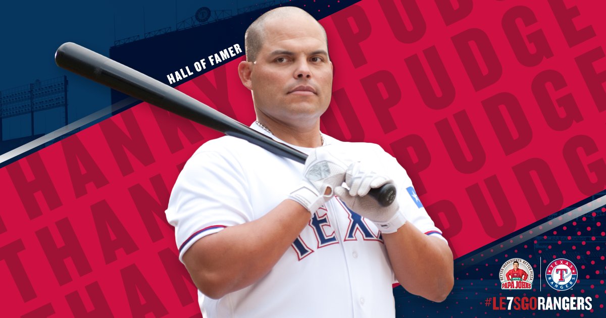 Number1DrainTek's tweet photo. Celebrate Pudge's induction w/ 40% off regular menu price online orders w/ code THANKYOUPUDGE! #ad #Le7sGoRangers - https://t.co/5xEXshlTjE https://t.co/CRkOU2z0ER