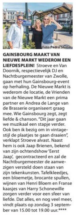 hansstroeve's tweet photo. @DeSwollenaer deze week! @TourGainsbourg @brasseriejansen @deBotterstee @NBZwolle #gainsbourg #3septembre https://t.co/fkLCbJnode
