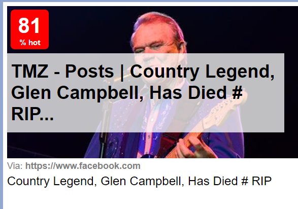 AlanDukeNews's tweet photo. Legend Glen Campbell has died - Full coverage at https://t.co/nrcUkHRYPh #RIP https://t.co/9Iw1UShvnQ