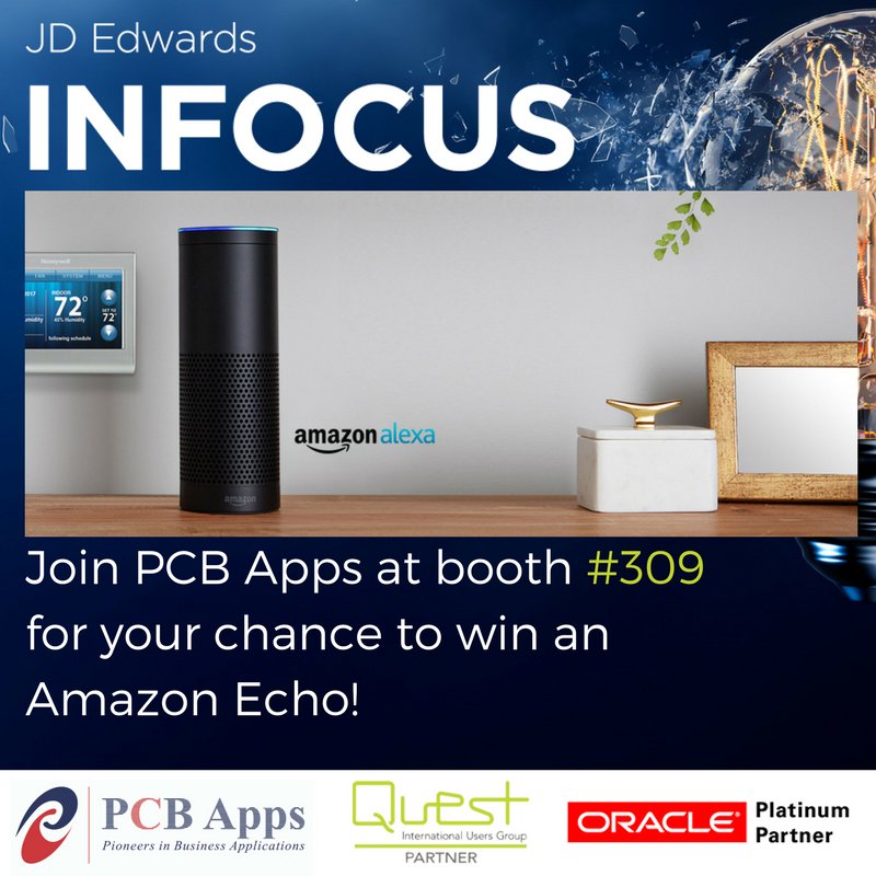 PCB Apps (@pcbapps) on Twitter photo Come see us at Booth #309 during JD Edwards INFOCUS! Come see us at Booth #309 during JD Edwards INFOCUS!