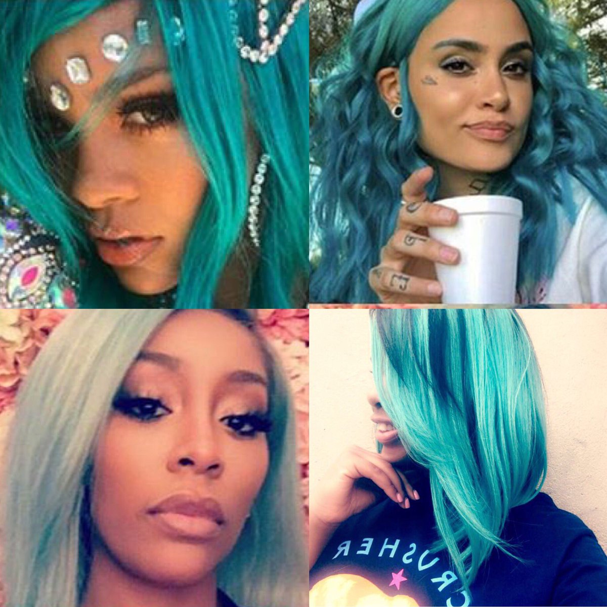 Ericquaa's tweet photo. All the celebrities with aqua hair stealing people's men 🤦🏽‍♀️ https://t.co/i4bAkImzdS