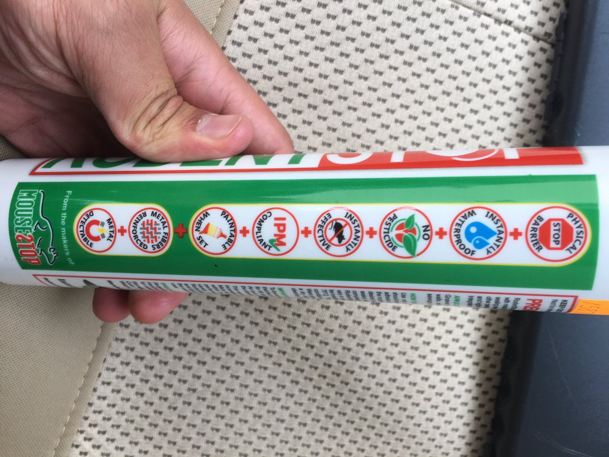 NortheasternExt's tweet photo. New product called #rodentstop. Sealant impregnated w. metal fibers claim 2 repel rodent gnawing. Any experience? Looking forward to trying! https://t.co/WSyeNtIbHF
