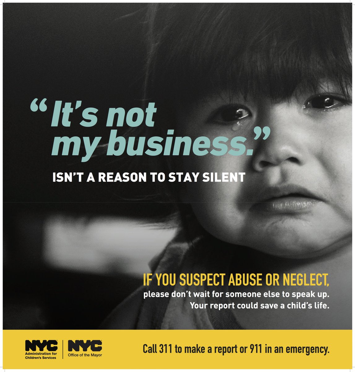 nycgov's tweet photo. Identify signs of child abuse and maltreatment. Help protect a child by reporting it to @nyc311 or 911 is there's immediate danger. @ACSNYC https://t.co/AJt15lDMrp