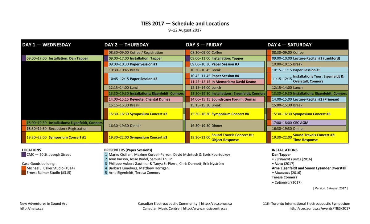TIES 2017 9–12 Aug! Keynote Chantal Dumas, soundscape forum, concerts, installations, concert, papers <a href="/NAISASoundArt/">NAISA - New Adventures in Sound Art</a> <a href="/cmcnational/">CanadianMusicCentre</a> #TorontoEA