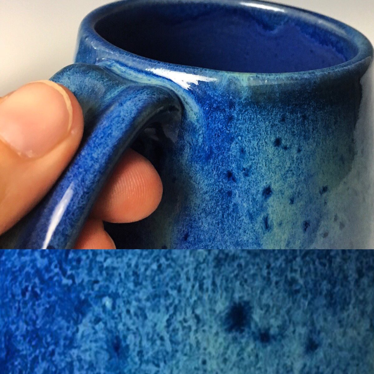 FernStPottery's tweet photo. Blue World mugs, Northwest style. Keeps coffee warmer longer. #coffee #northwest #fernstreetpottery #pottery #handmade https://t.co/U6RYSs4p04