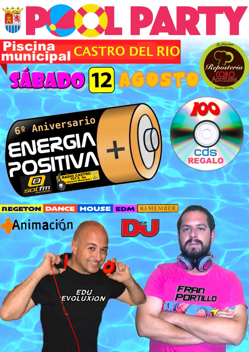radio_castrofm's tweet photo. Apuntate a la PoolParty este sabado con regalos musica y mucha agua. @franportillo y Edu @eduevoluxion seguro que nos refrescan el día. https://t.co/C1Iby8KGH6
