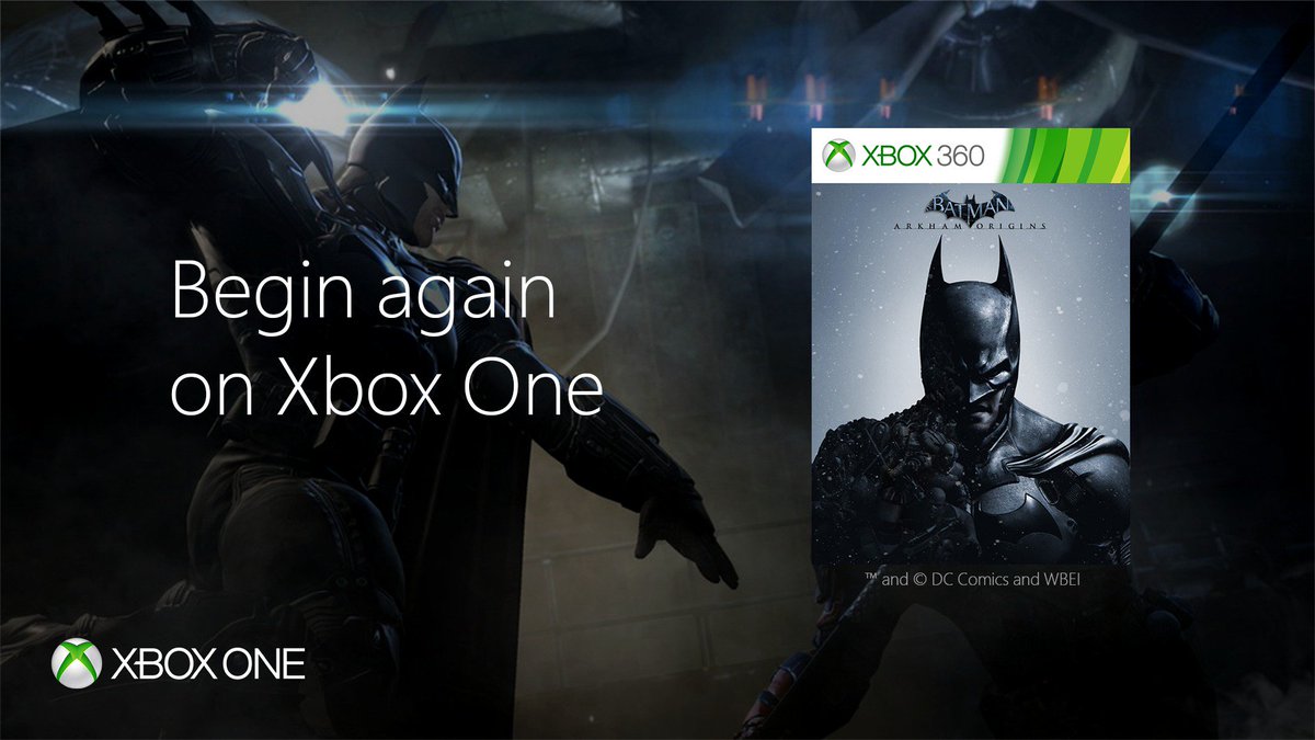 XBOX's tweet photo. Batman: Arkham Origins [T] (disc only) is now playable on #XboxOne via #BackwardCompatibility: https://t.co/FshqJTyK94 https://t.co/lToKxEVepH