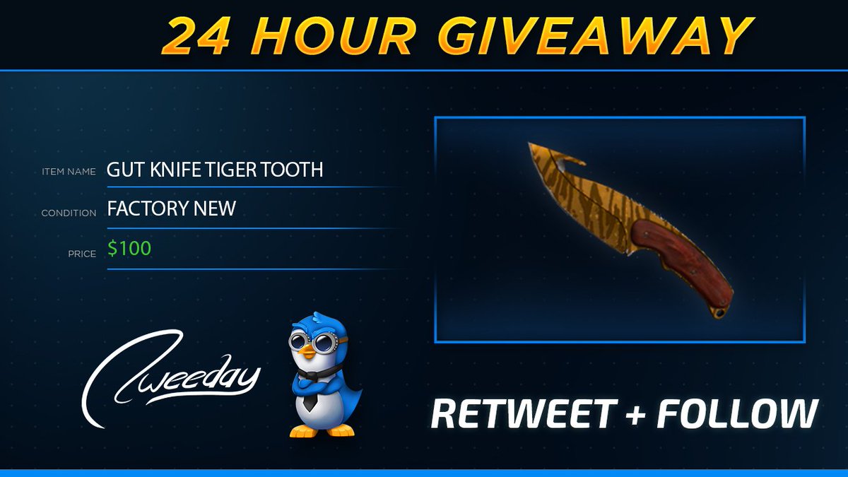 Mrtweeday's tweet photo. *NEW 24 HOUR GIVEAWAY*

~$100 GUT KNIFE TIGER TOOTH (FN)

RT / FAV / FOLLOW
Enter here via gleam: https://t.co/1Ks0oXJUGH

GLHF 👋 https://t.co/lROfGyIXa7