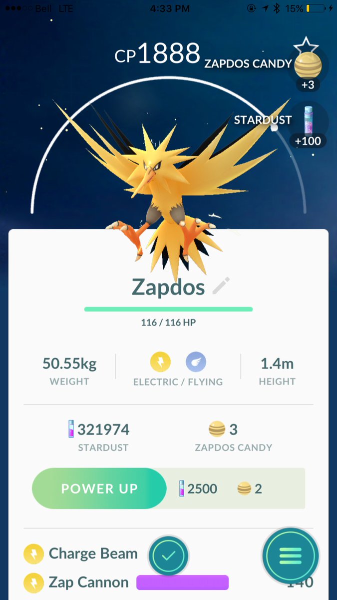 mitch9520's tweet image. Finally! Caught #Zapdos with my first premiere ball which was a #CriticalCatch #TeamInstinct