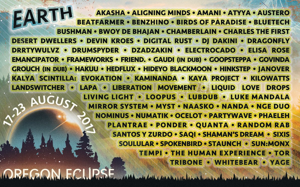 Moon stage at @OregonEclipse! Sacred Bass allllll week! Entire stage of headliners... WTF