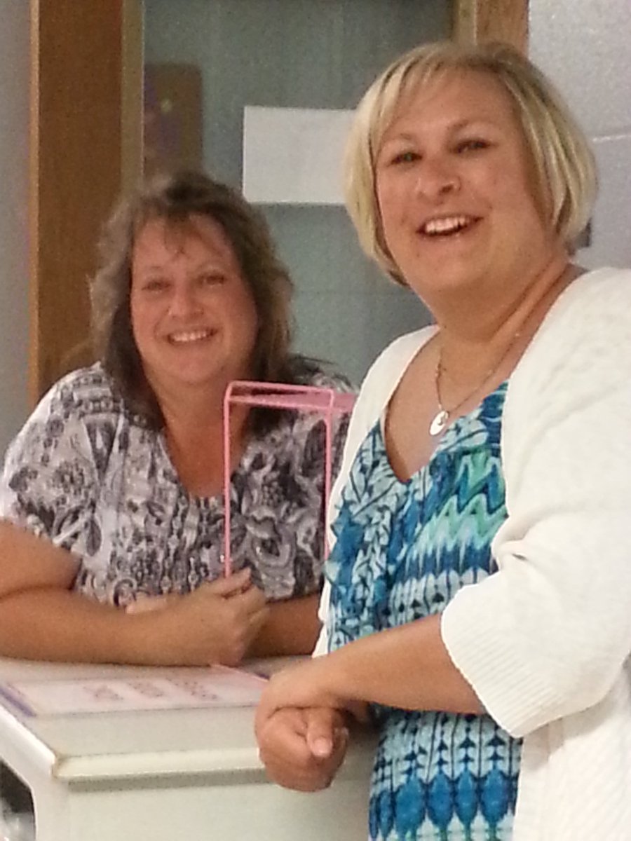 Our new SJHS math teacher Mrs. Amanda Williams &amp; Mrs. Black stand ready to greet students &amp; families at BTS night #MountieProud