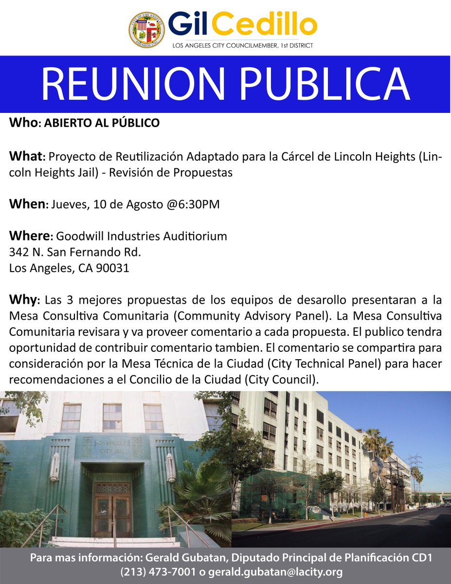WORKS_Org's tweet photo. REUNION PUBLICA acerca de la carcel vieja de Lincoln Heights. Este jueves, 8/10 6:30pm @GoodwillIntl 342 San Fernando Rd. LA, CA. 90031 https://t.co/abbO9pWEaX