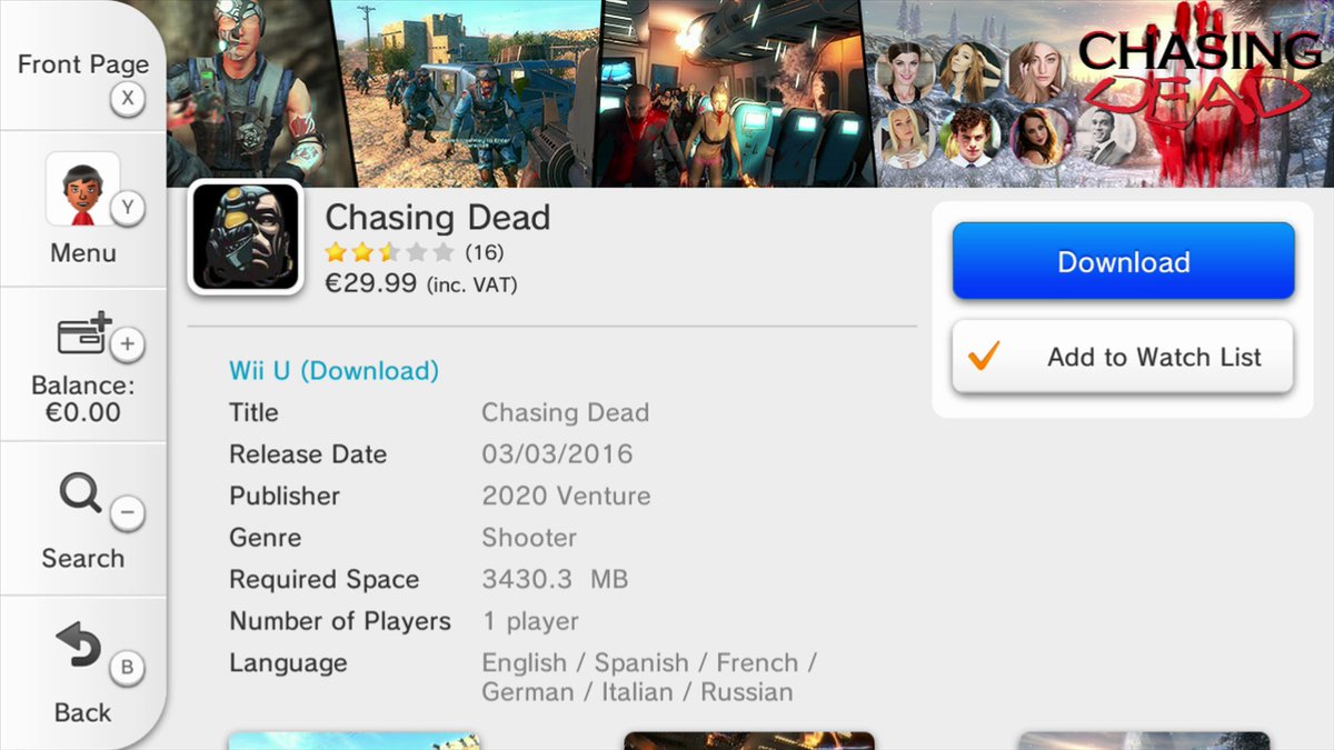 ImpactGameStat's tweet photo. #ChasingDead on #WiiU quietly updated. The game is now 201MB smaller. To update, delete the game & redownload it! Below is notes on eShop! ๐ https://t.co/ZDQyhvcLKd